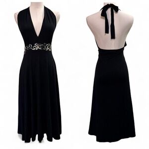 Bella Swan Black Halter Y2K Dress Beaded Flowy Size Small Fairycore